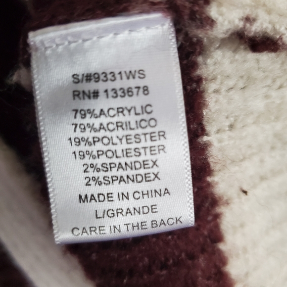 Large Maroon and Off-White Striped Love Tree Sweater - Picture 4 of 4